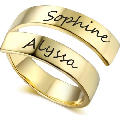 Fashion Personalized Ring Classic Stainless Steel Adjustable Jewelry Custom 2 Names Engraved Simple Promise Ring Gift for Women