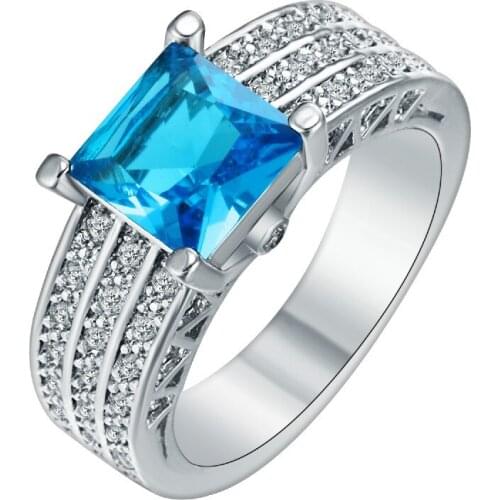 Luxury Square Blue Zircon Crystal Women Rings Simple Accessories Elegant Engagement Jewelry Rings