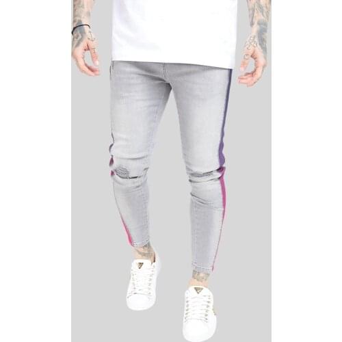 SikSilk Brust Knee Striped Gray Mens Jeans