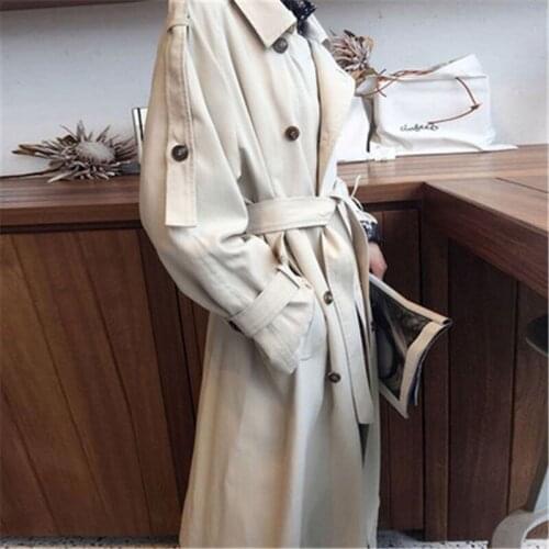 Autumn Double Breasted Mid-long Trench Coat Korean Style Fashion Women Beige Slim Belt Cloak Mujer Female Windbreaker T555