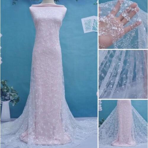 Unique embroidered French net Lace Fabric SYJ-62910 with beads top Quality Nigerian French Mesh Lace Material