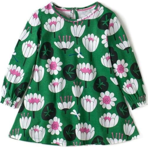2020 Spring long sleeve cartoon Lotus floral print Teenager Girls dress kids clothing casual children vestidos for 2-11y