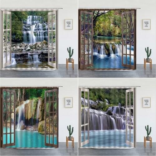Waterfall Spring Landscape Shower Curtains Natural Scenery Waterproof Curtain Home Bathroom Decor Polyester Fabric With Hooks