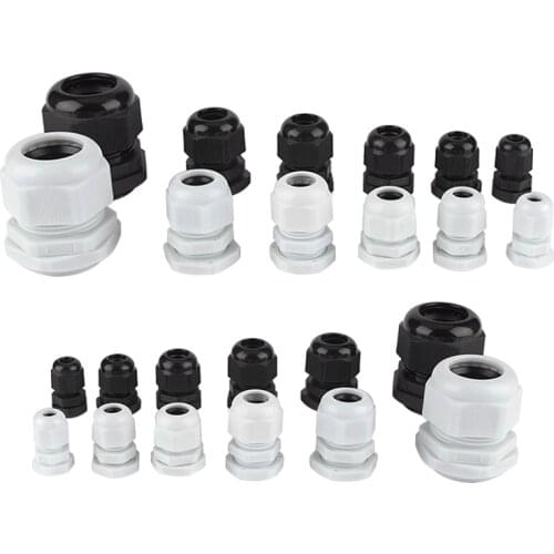 Waterproof Cable Gland 10pcs Cable entry IP68 PG7 for 3-6.5mm PG9 PG11 PG13.5 PG16 PG19/21/ White Black Nylon Plastic Connector