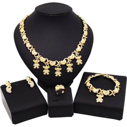 Yulaili 2020 Newest XO Jewelry Sets for Women Teddy Bear Pendant Necklace Bracelet Earrings Ring Bridal Jewellery Display