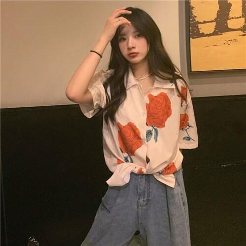 Zaily 2021 Summer Women Shirts Print Casual Shirts Fashion Short Sleeve Turn-down Collar Button Sweet Floral Blouse