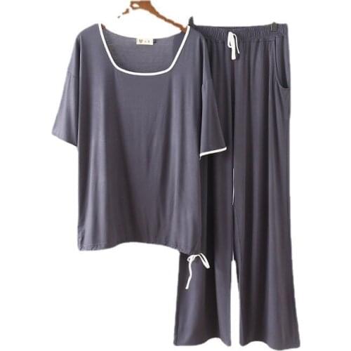 Womens Spring Summer Pajamas Set Large Size Modal Short-sleeved Trousers Home Wear Two-piece Suit New Nightwear Pyjama Femme