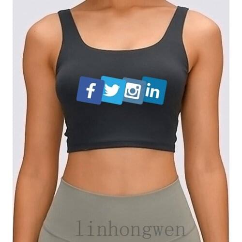 Social Media Icons Women Tank Top Fashion Create Basic Solid Spring Crew Neck Letter Graphic Crop Top