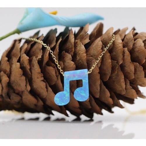 1pc/lot)Free Shipping Lovely 12mm OP06 Light Blue Synthetic Musicnote Opal Necklace 925 Sterling Silver gold for girl Gift