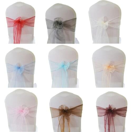 100pcs Organza Chair Sahses Wedding Decorations Party Hotel Chairs Sash Knot Belt Chair Bow Covers For Birthday Christmas Party