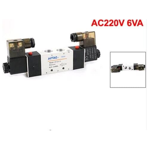4V320-10 3/8" Inlet Outlet 1/4" Exhaust Two 2 Position Five 5 Way Port Internal Pilot Type Pneumatic Air Solenoid Valve 220V AC