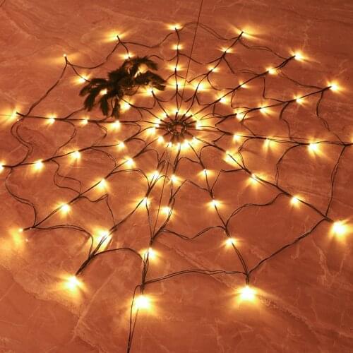 70 LEDs Decoration Halloween Spider Net Light 5V Waterproof Spider Web Light Battery/USB Patio Party Remote Control Scary Lights