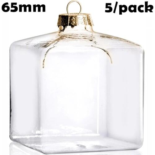 Promotion - DIY Paintable Clear Christmas Decoration Ornament 65mm Square Glass Square/Cube, 5/Pack