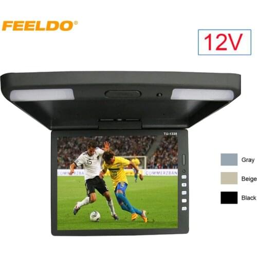 FEELDO DC12V 13.3 Inch Car/Bus TFT LCD Roof Mounted Monitor Flip Down Monitor 2-Way Video Input 12V 3-Color #FD-1289