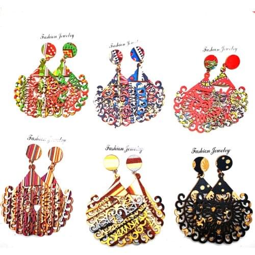 Free Shipping!newest fabric wooden stud earrings can mixed colors