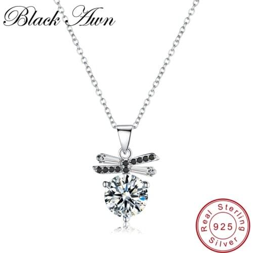 [BLACK AWN] Genuine 100% 925 Sterling Silver Slide Necklace Women Jewelry Water-Drop Bijoux Femme Necklaces&Pendants P099