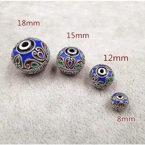2pcs/lot Enamel Handmade Nepal beads 8 12 15 18mm Round Spacer Beads for DIY Bracelets Earring Charm Beads Jewelry Findings