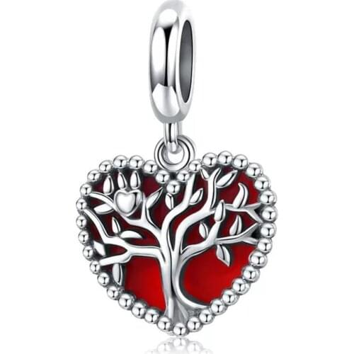 1pc Silver Plated Heart Tree Dangle Pendants Beads for Jewelry Making DIY Bead Fit for Pandora Charms Bracelets Wome Gift