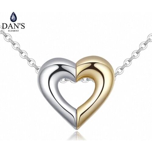 DANS Element Brand Mix Colors Champagne Gold Color And White Gold Color Heart Pendant Necklace for Women Valentine Gift 128257