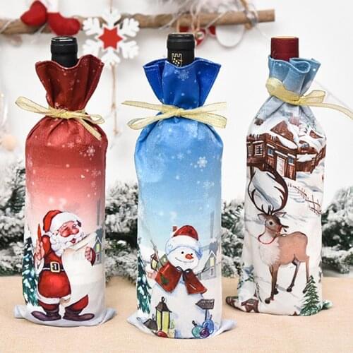 New Year 2021 Santa Claus Elk Snowman Wine Bottle Dust Cover Navidad 2020 Noel Christmas Decorations for Home Dinner Table Decor