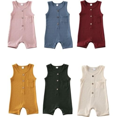 Infant Newborn Baby Boy Girl Romper Sleeveless Knitted Pocket Jumpsuit Playsuit Outfits Clothes Set Cute Baby Clothing
