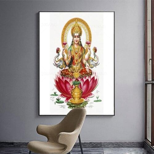 Canvas Pictures Lakshmi Hindu Goddess Home Decor Paintings Wall Art Prints Modern Poster Modular Bedside Background