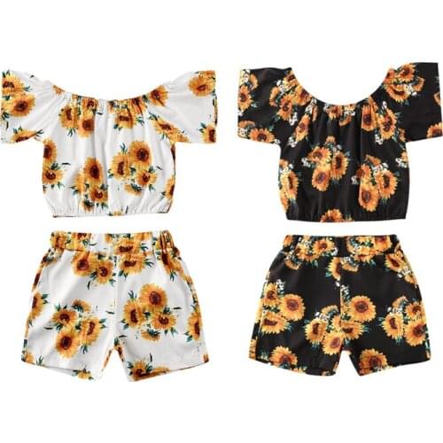 Toddler Kids Baby Girl Sunflower Clothes Crop Tops T-Shirt+Shorts Outfits 2PCS Summer Children Girl Clothing Set