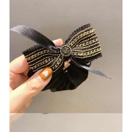 Korea autumn and winter chain black bow polka dot hair rope net red hair head rope girl hair ring tie hair female