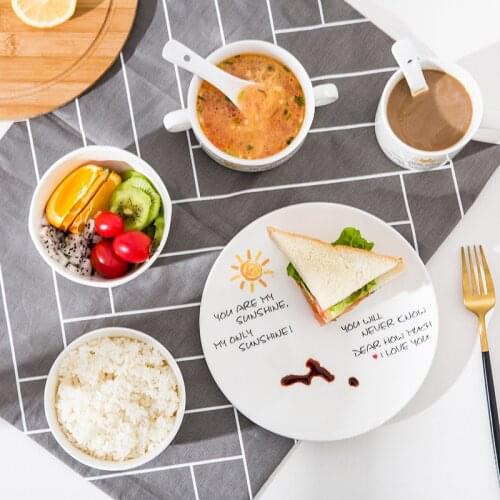 Creative ceramics dinner cutlery set Chinese household dishware dish spoon cup rice salad instant noodle bowl