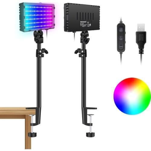 Neewer Desk Mount RGB LED Video Light, 2-Pack Dimmable Video Conferencing Lighting,2600K-6000K for Game/Zoom Calls/YouTube Video