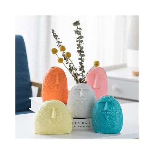 Nordic Ins Home Decor Vase for Flowers Creative Color Human Face vase Living Room Decor Plant Pots artist Room Decor Aesthetic