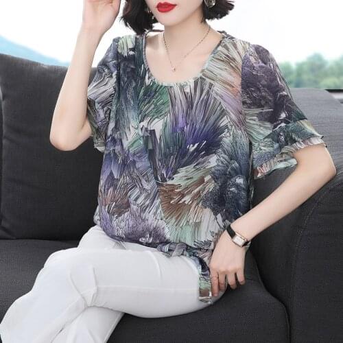 2021 new Casual patchwork tShirt Autumn summer style short Sleeve Women Shirts Elegant Office Lady chiffon Tops Blusa