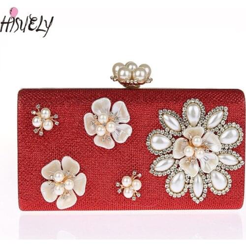 2021 NEW ARRIVED Women Evening Clutch Bags Flower Chain Shoulder Bags Pearl Dinner Bag Day Party Clutch Purse Small Square WY110