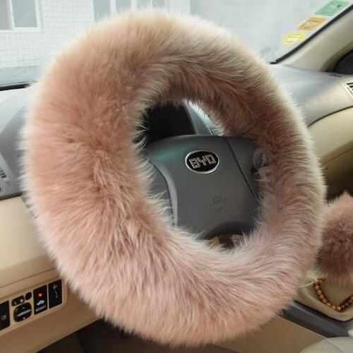 LXMH Winter Warm Australian Wool Steering Wheel Cover for 14.96" X 14.96" Steeling Wheel in Diameter 38cm