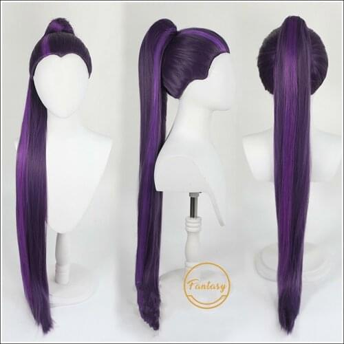 Game Lol Kaisa ALL OUT Cosplay Wigs Long Purple Heat Resistant Synthetic Hair Wig+ Free Wig Cap