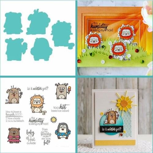 Swimming Penguin Bikini Rat Fan Dog Lion Cutting Dies And Clear Stamps Hot Sun Interesting Language Scrapbooking 2020 Hot Sale