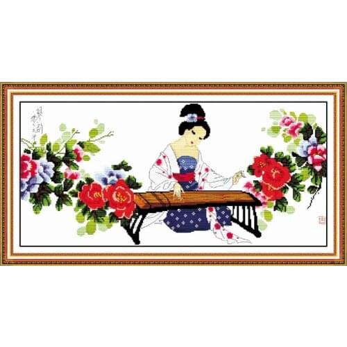 Rhyme of lyre Chinese beauty cross stitch kit aida 18ct 14ct 11ct black hand embroidery DIY handmade needlework supplies bag