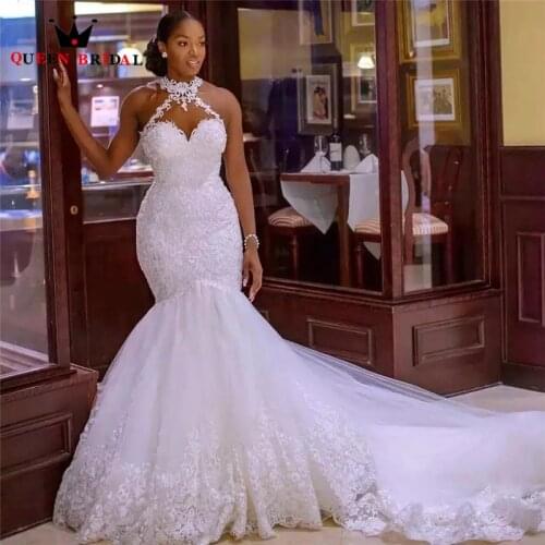 Sexy Mermaid Wedding Dress Long Train Tulle Lace Appliques Beaded Wedding Gowns for Brides Formal Dress Customize JZ14