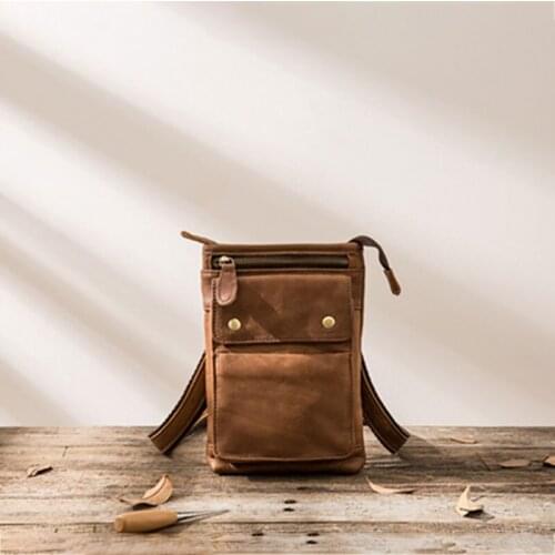 Genuine Leather Shoulder Messenger Bags Japanese Retro Men Casual Male Waist Bag Vintage Small Travel Soft Flap Chest Pack