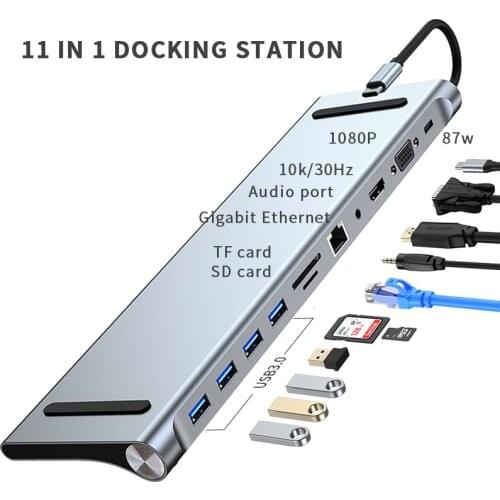 Type C 11 In One Desktop Bracket Extension USB C to Hub USB3.0 Notebook Extension with HDCP Decoding Strong Compatibility