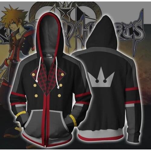 Kingdom Hearts Cosplay Hoodie 3D Print Costume Jacket Hoodie Zipper Sweatshirt Halloween Zipper Jersey