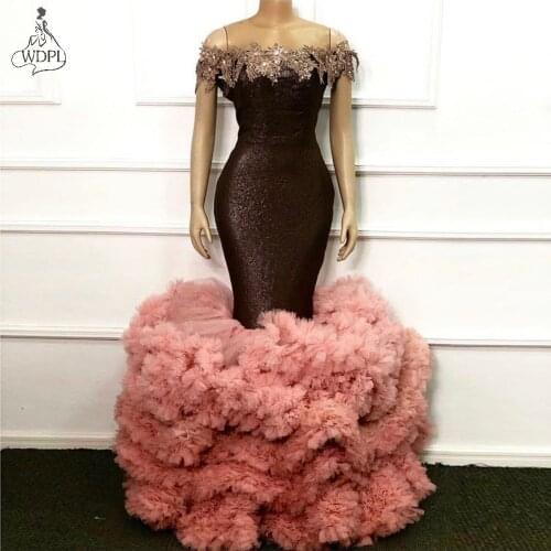 Unique Off the shoulder Evening Dresses 2021 robe de soirée de mariage Ruffled Tulle Mermaid Prom Dress Gowns vestidos formales