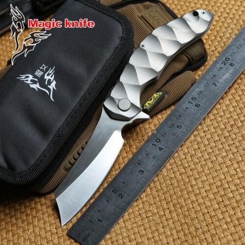Magic chav D2 blade TC4 titanium Flipper Tactical ball bearing folding knife camping hunting outdoor survival knives EDC tools