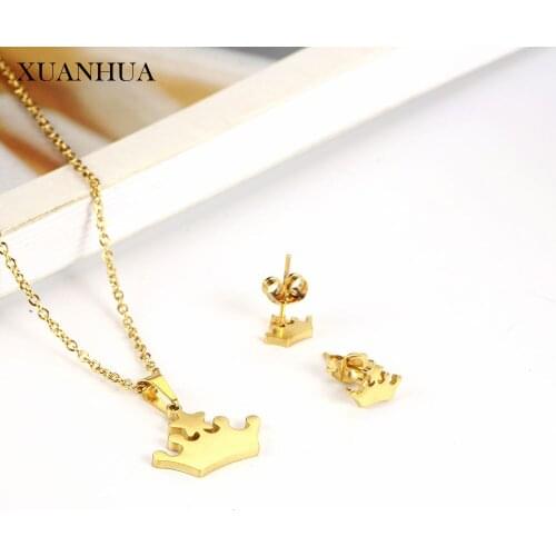 XUANHUA Crown Necklace Earrings Set Stainless Steel Jewelry Woman Vogue 2019 Jewelry Accessories Bohemian wholesale lots bulk