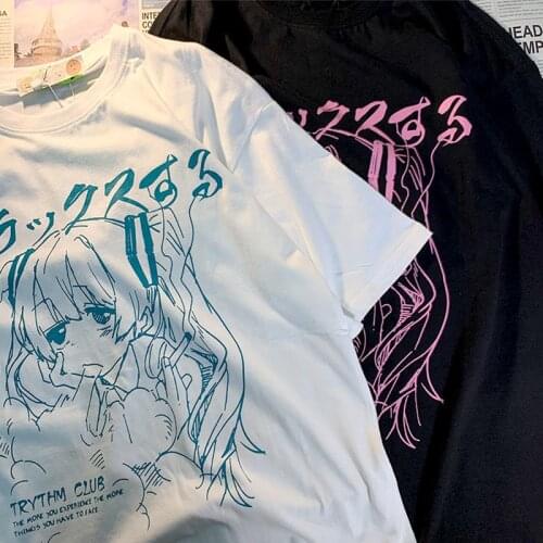Sweet Girls Punk T-Shirt Women Summer Anime Cartoon Streetwear Print Y2K INS Japanese Harajuku Loose Student Short Sleeve Tops