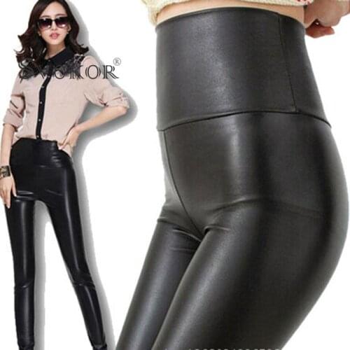 SVOKOR Leather Leggings Sexy Slim Pu Leggings Women High Waisted Tight Fitting High Stretch Pants Pencil Pants Free Shipping