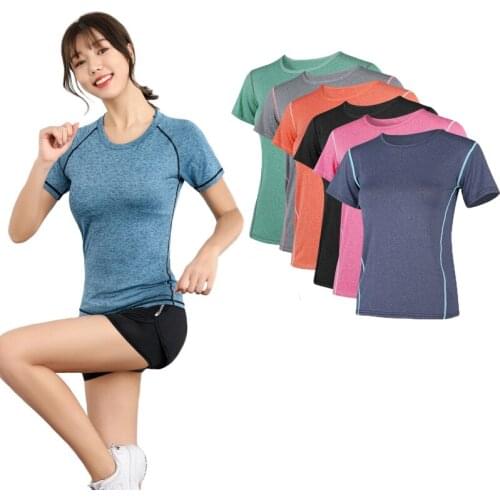 Women Short Sleeve Sexy Yoga T Shirts Solid Sports Quick Dry Fitness Gym Tops Running Breathable Cloth