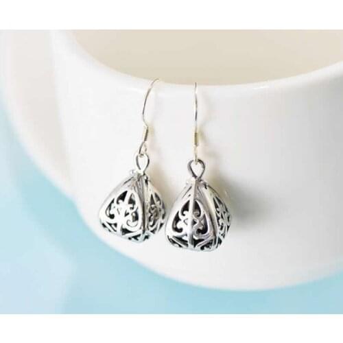 Pure S925 Silver Earrings Women Hollow Style Fashion Dangle Earrings