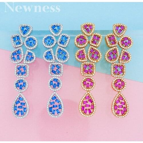 Newness Charms Hot Trendy Drop Earring Women Full Mirco CZ Paved Cubic Zircon Wedding Fashion Jewelry