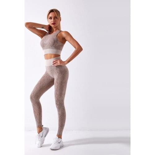 2021 Fashion Print Yoga Set Slim Hot Sale Crop Top High Waist Seamless Leggings Two Piece Set Women